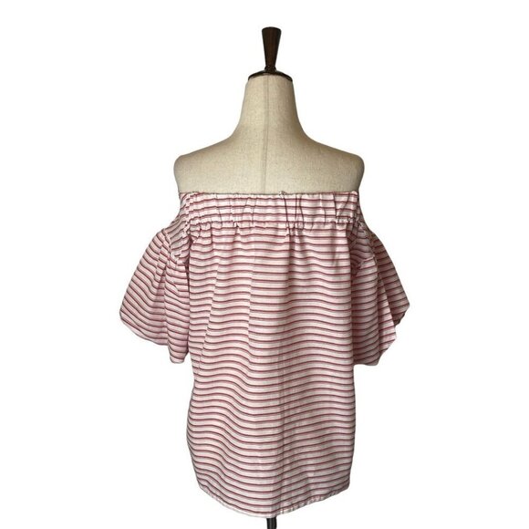 Umgee Red‎ And White Striped Balloon Sleeve Off The Shoulder Blouse Size S - Picture 6 of 10